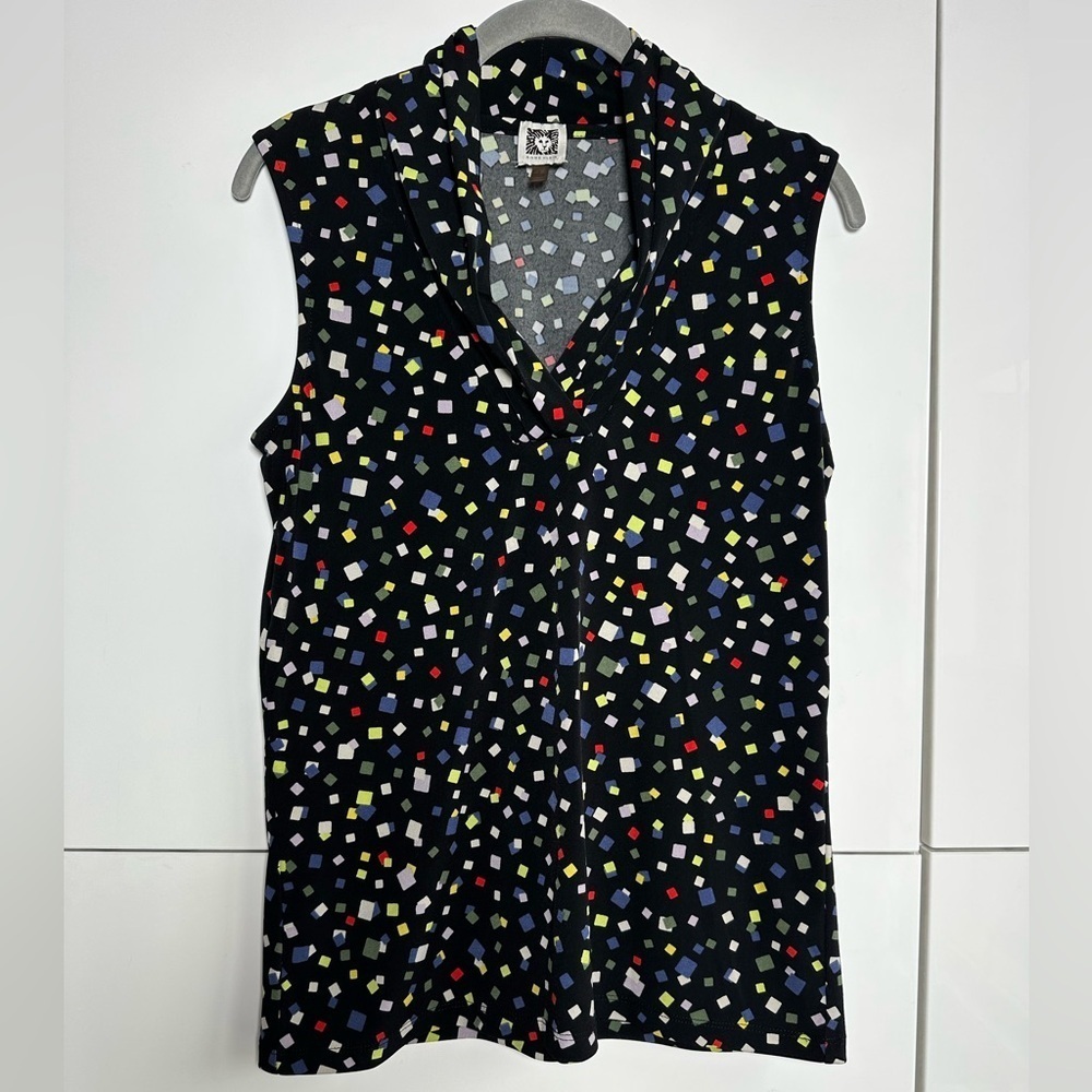 Anne Klein Sleeveless Blouse Confetti Print Size Small Office Wear to Work